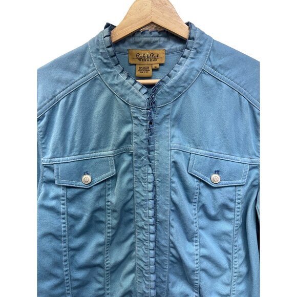 Peck & Peck Weekend Blue Trucker Style Jacket with Ruffle Trim - Picture 2 of 11